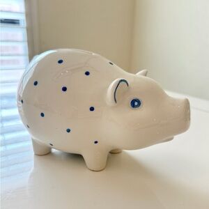 Vintage Tiffany & Co. White Ceramic Pig with Cobalt Blue Accents